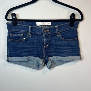 Abercrombie & Fitch Y2K Micro Mini Short Shorts Blue Low Rise Cuff Stretch Sz 28